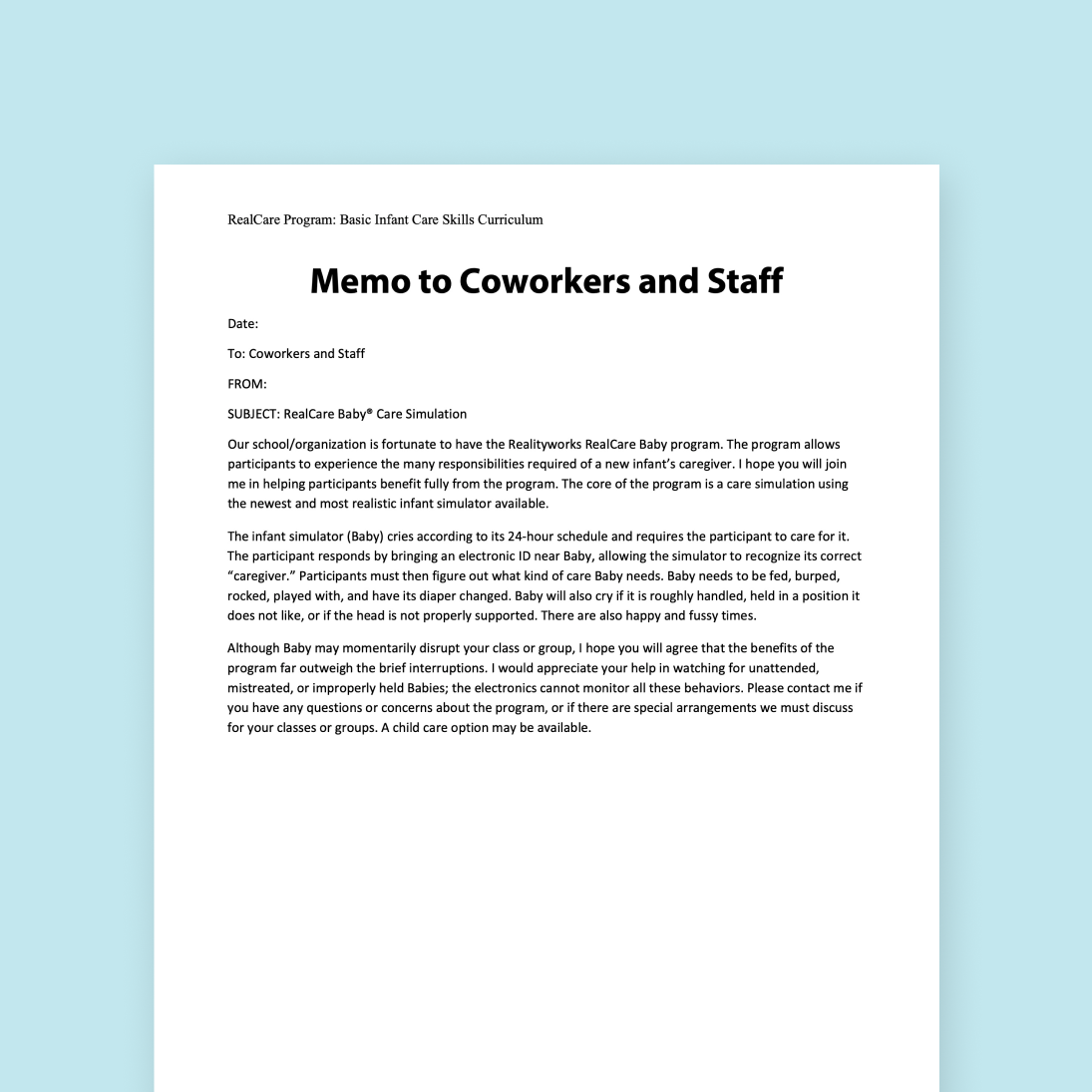 Memo to Co-workers and Staff