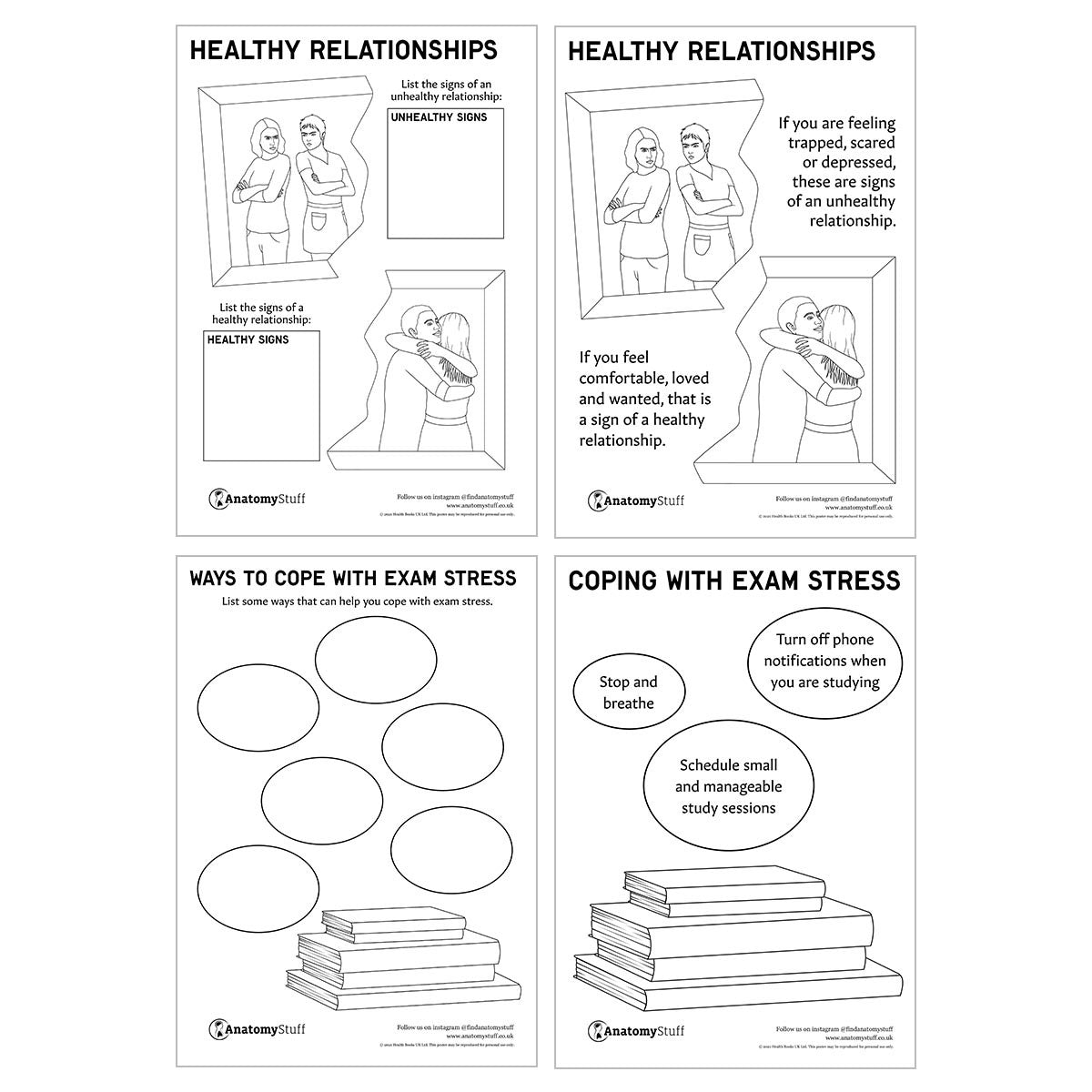 Healthy Relationships and Exam Stress Activity Sheets and Posters