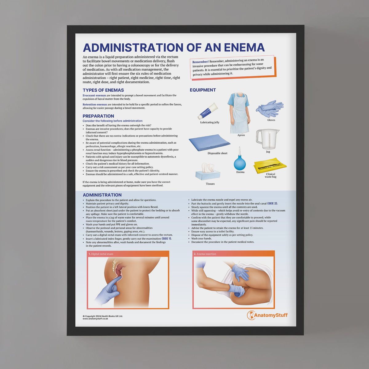 Administration of an Enema Poster | Nursing Procedure Chart – AnatomyStuff