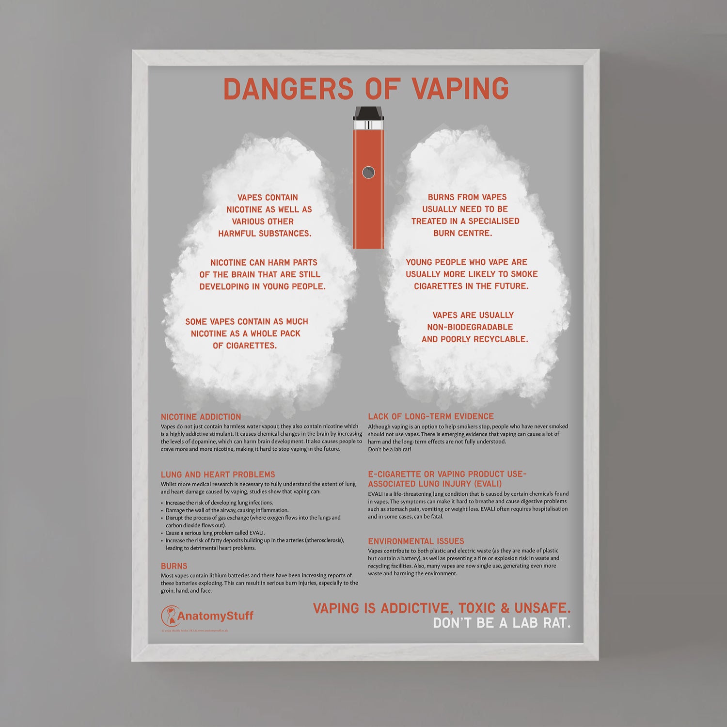 Dangers of Vaping Chart / Poster Dangers of Vaping Chart / Poster