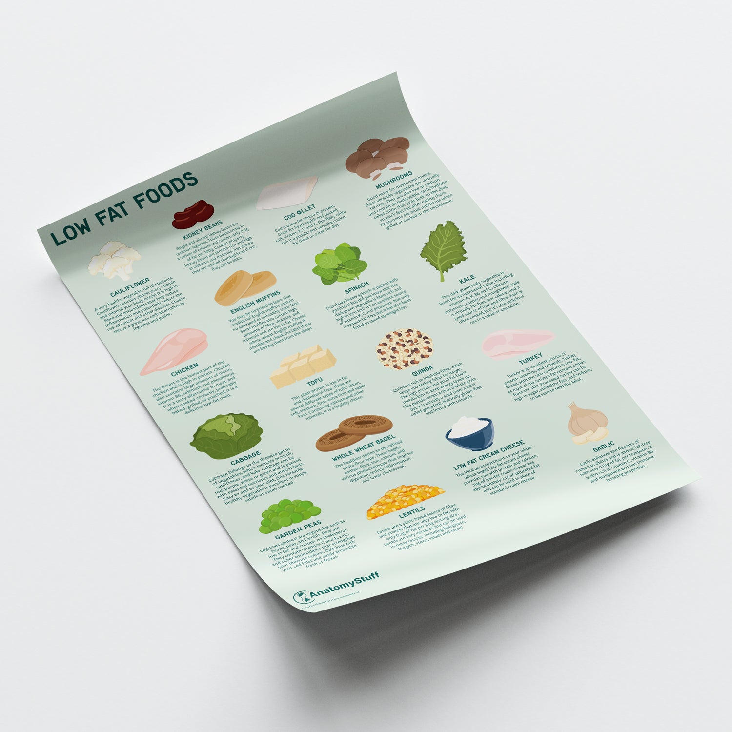 Low Fat Foods Poster | Nutrition Chart for Healthy Eating | AnatomyStuff